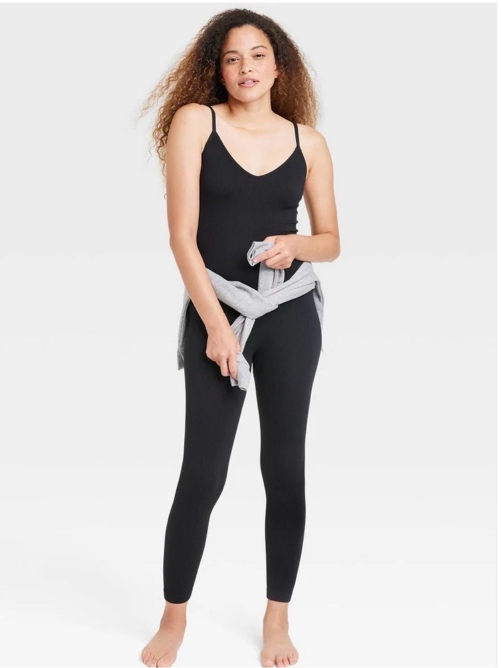 Colsie Black V-Neck Ribbed Jumpsuit Small
